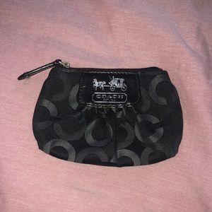 Coach black canvas coin purse with key ring